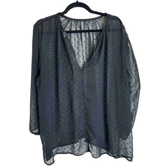 Old Navy XXL Sheer Black Polka Dot Blouse Witchy Whimsigoth Long Sleeve Flowy - Picture 1 of 5